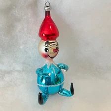Vintage De Carlini Pinocchio Sitting Boy Christmas Ornament Blown Glass Italy