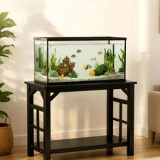 20 Gallon Aquarium Stand Solid Wood with Storage Shelf Black