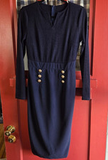Grace Karin Women's Navy-Blue Long Sleeve Midi Dress Button Detail Size S NWT