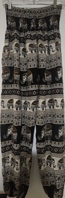 Elephant Print Harem Pants Black White Gold Bohemian Hippie  Bangkok Pants 