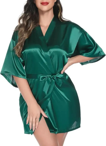 Camicia da notte tinta unita kimono donna elegante accappatoio raso homewear matrimonio - Foto 33 di 35