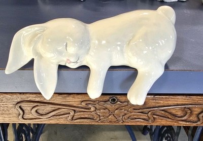 Vintage Sleeping Bunny Rabbit Shelf Sitter Ceramic Mantel Display White