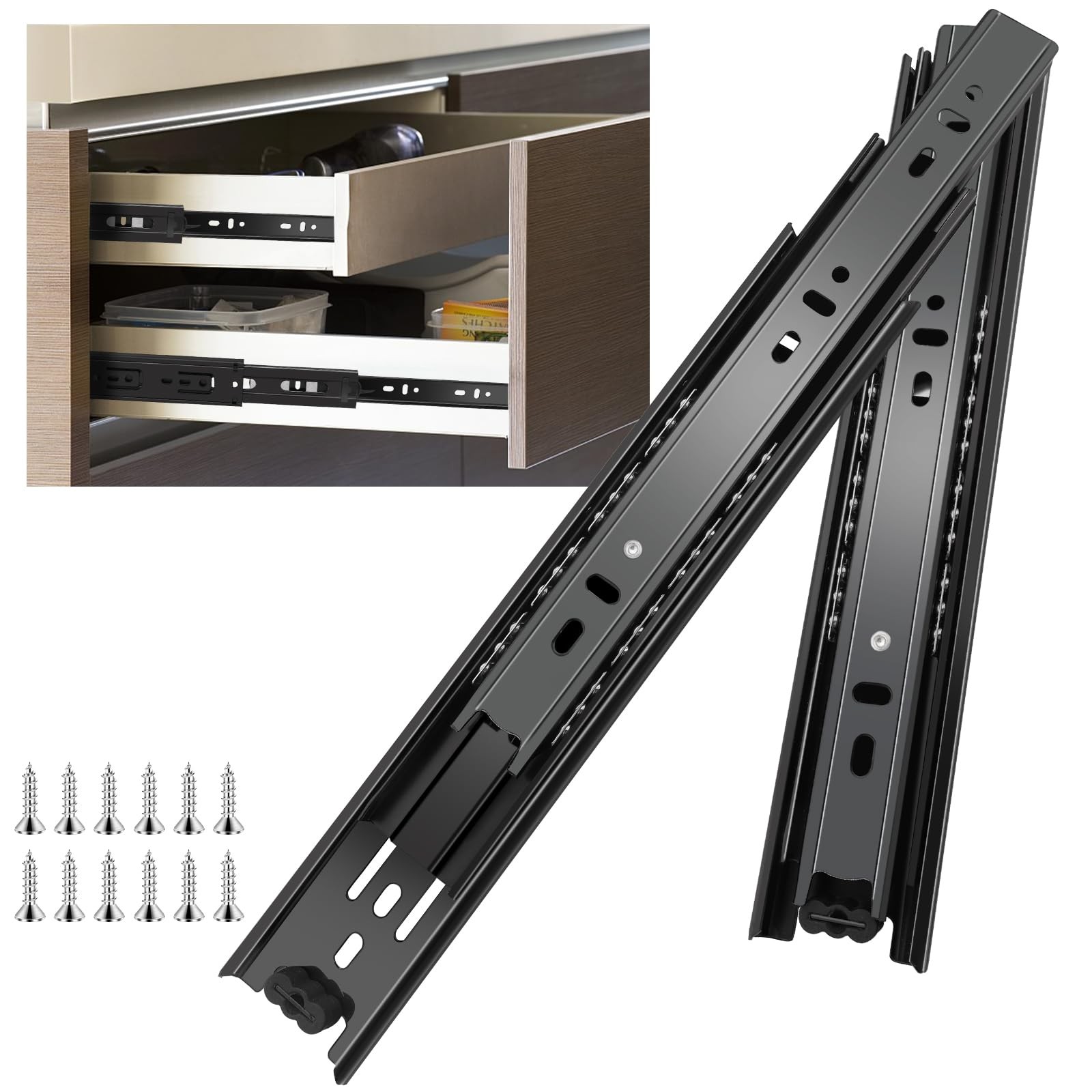 6 Pairs (12pcs) Full Extension Ball Bearing Drawer Rail...