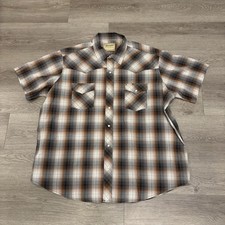 Wrangler Western Shirt Mens 2XL Brown Plaid Pearl Snap Short Sleeve