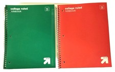 College Ruled Notebooks Green  Red Plastic Covers. Sheet Paper, Spiral Bound.