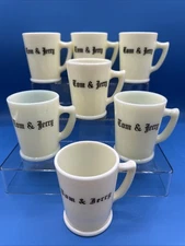 McKee TOM & JERRY URANIUM CUSTARD GLASS CUPS MUGS Set 7