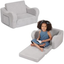 Comfy Toddler Chair, 2-in-1 Toddler Couch Fold Out, Convertible Medium Grey