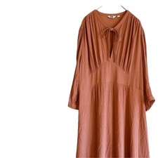 UNIQLO U Long Sleeve Shirt Dress Terracotta Ribbon Casual Office Wear