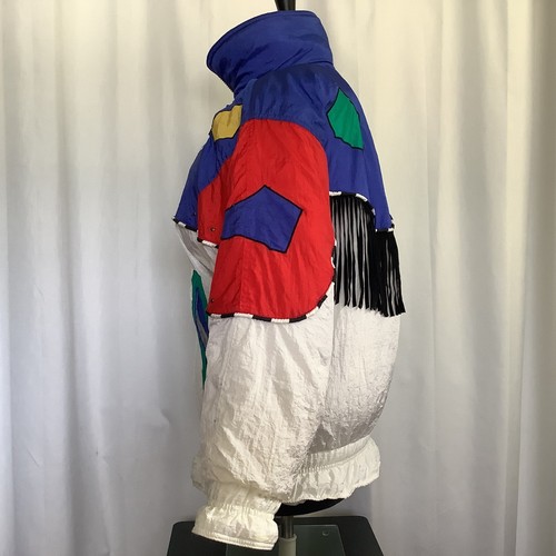 Giacca Duck-Down-Filled Puffer Jacket Womens L Vtg Colorblock 6" Black Fringe - Picture 6 of 24