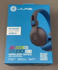 JLab JBuddies Studio 2 2-in-1 Wireless Wired On-Ear Kids Headphones Grey Blue