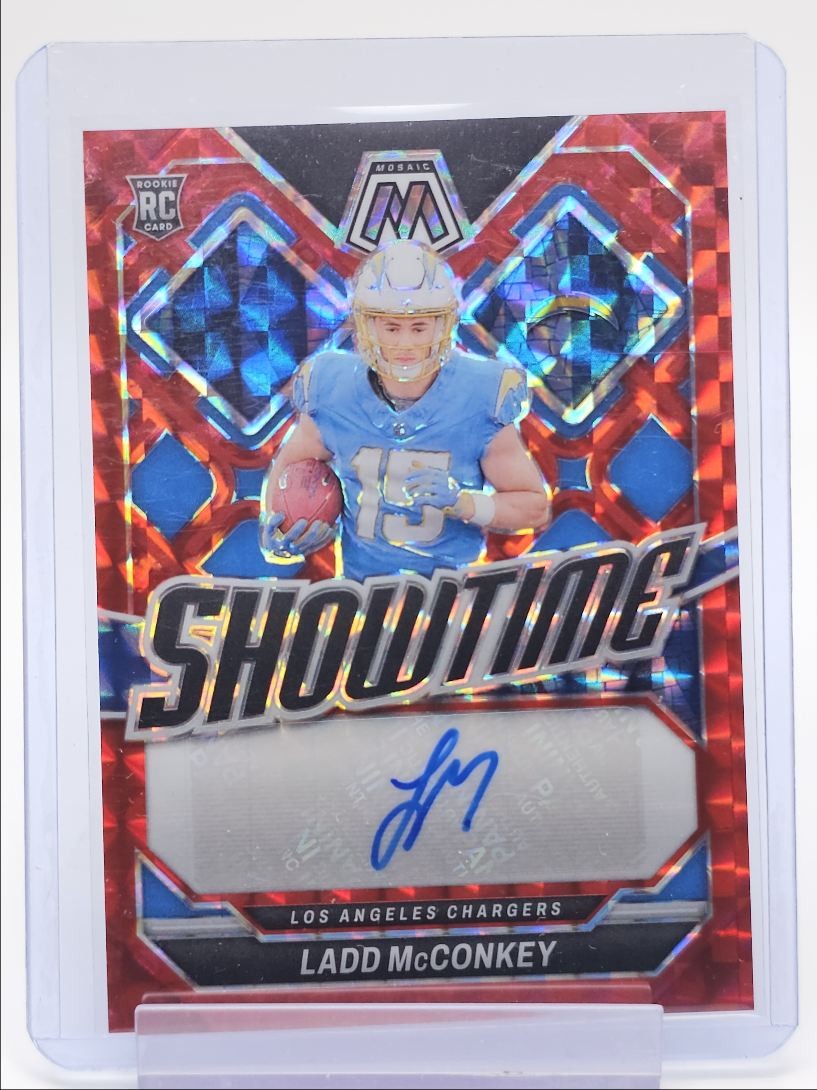 LADD MCCONKEY 2024 MOSAIC ROOKIE SHOWTIME RED PRIZM RC AUTO /199 Q3901