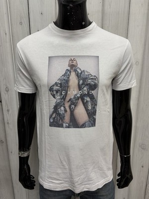 John Richmond Mens White Graphic Print Fashion Tee Cotton T Shirt Size S