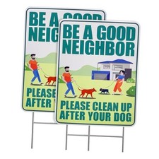 Clean Up After Your Dog Signs with 2pcs Metal H Stakes, 12"x9" Be a Good