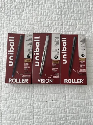 THREE Uniball Vision Elite Rollerball Pens Fine Micro point .7 12 Ct Black Blue - Image 1 of 4