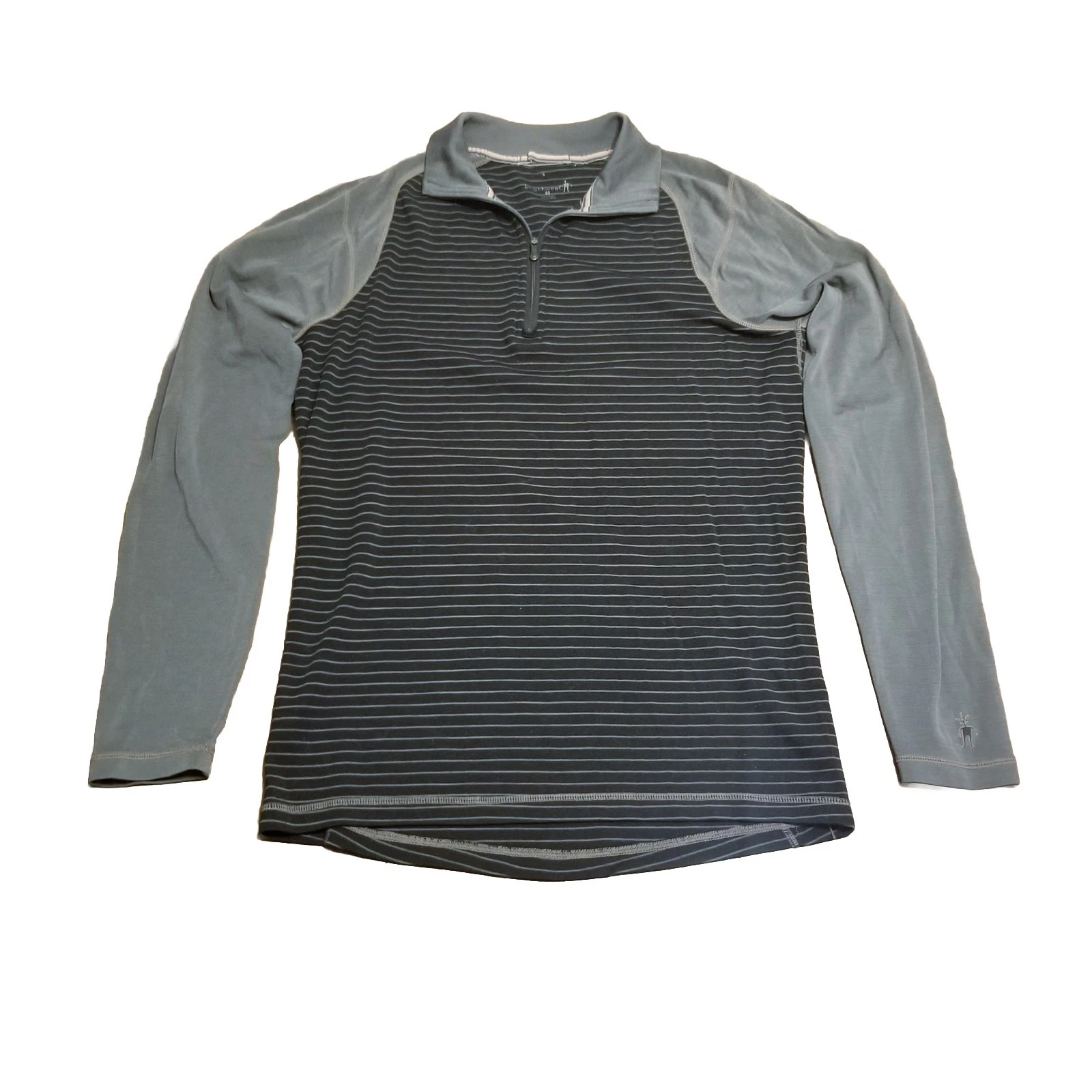 Smartwool Merino 250 Base Layer Men's Size M Black Gray Stripe Thermal 1/4 Zip