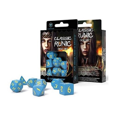 Q-Workshop Classic Runic Blue & Yellow Roleplaying 7 Piece Dice Set NEW IN STOCK