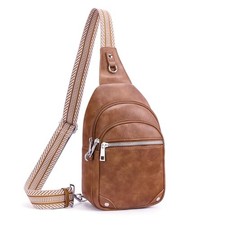 Anti Theft Crossbody Bags for Women Travel Chest Sling Bag Leather RFID Brown