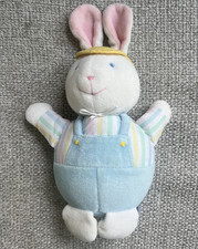 Vintage Eden Terry Cloth Plush Baby  s First Bunny Blue Pink Yellow Pastel Rattle