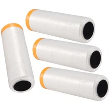 4 Rolls Clear Plastic Sheeting 4.9X 65.5 Ft Pre-Taped Masking Film Drop9222