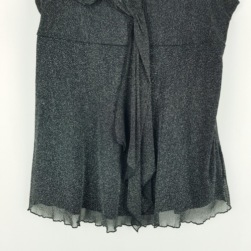 City Chic Women M 18 Plus Black Glittery Ruffle Front Stretch Double Layer Tank - Picture 3 of 11