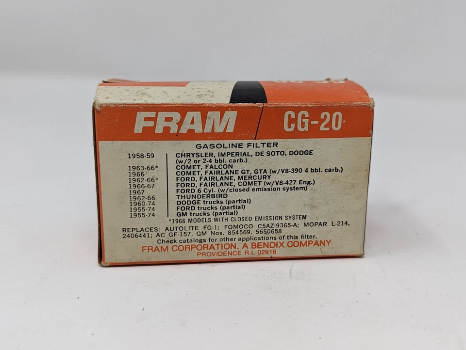 FILTRO DE COMBUSTIBLE FRAM CALIDAD PREMIUM # CG-20 NOS NIOB Foto 2 de 4