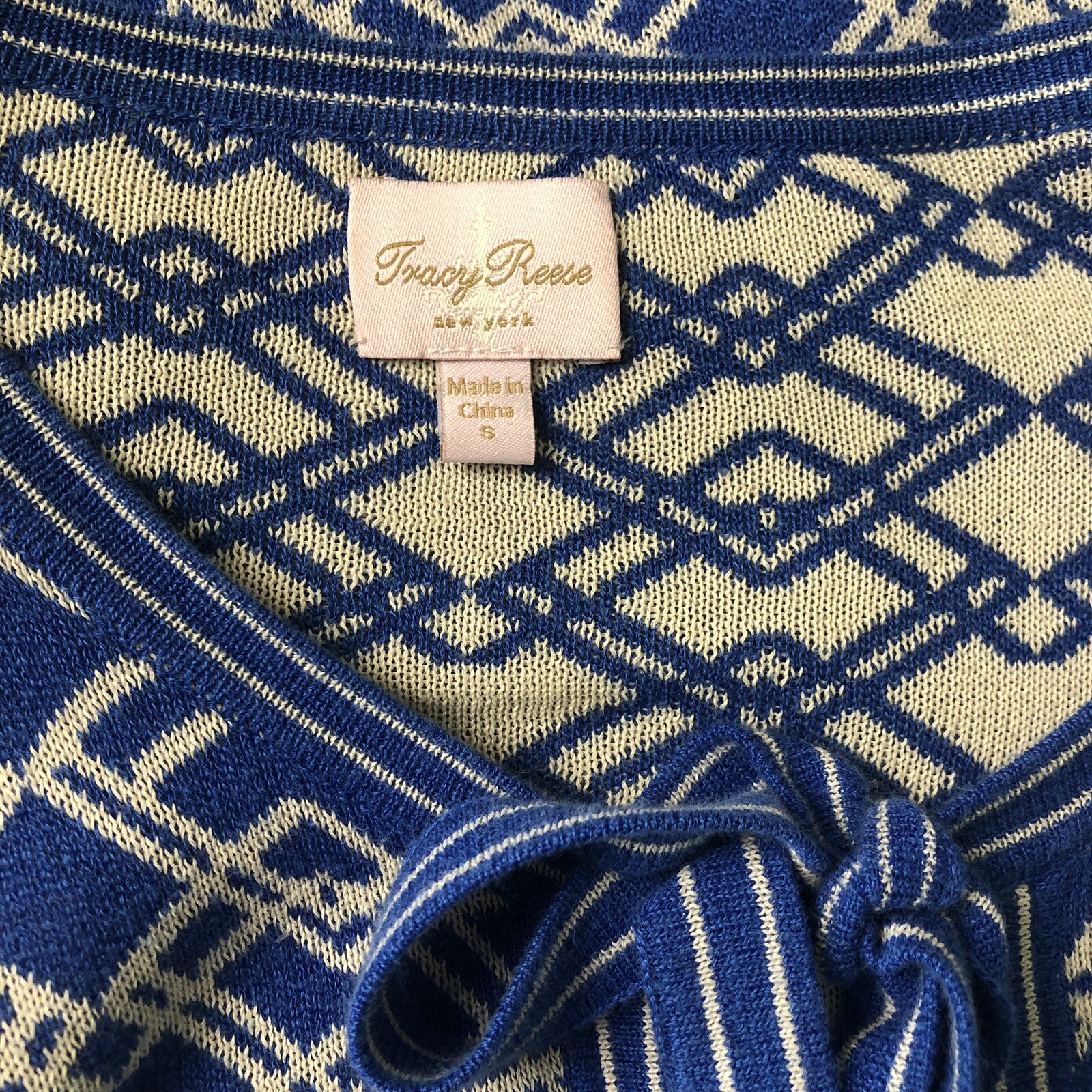 Tracy Reese Blue and White Bell Sleeve Cardigan S… - image 9