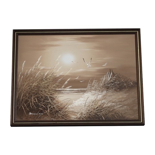 Seaside Landscape Oil Seaside Dunes Seagulls Beige Brown Dunlop Kirton