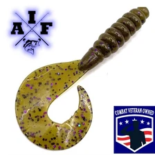 15Ct 3.8 inch Green Pumpkin Purple Flk curly tail for fishing/ Bass Fishing