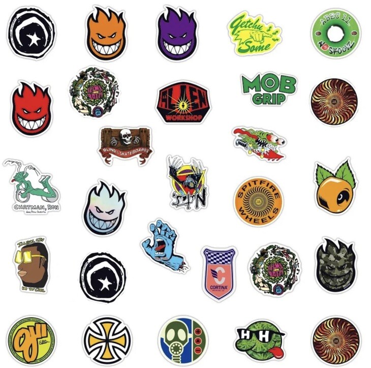 10pcs Assorted Skateboard Logo Stickers- Skaters, Laptop, Phone
