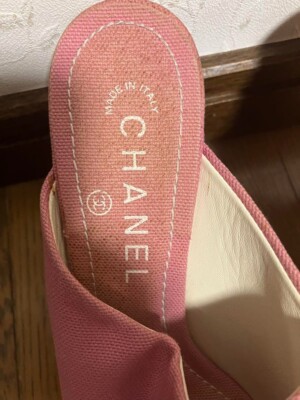 靴 CHANEL coco mark leather mules baby pink Chanel Sandals Mules Heels Coco Mark Pink Canvas Size 36 US About6