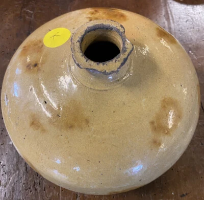 Terre Cuite Vernissée Gourde Vase Bouteille Jaune Pot à Graisse Art Populaire - Photo 1/4