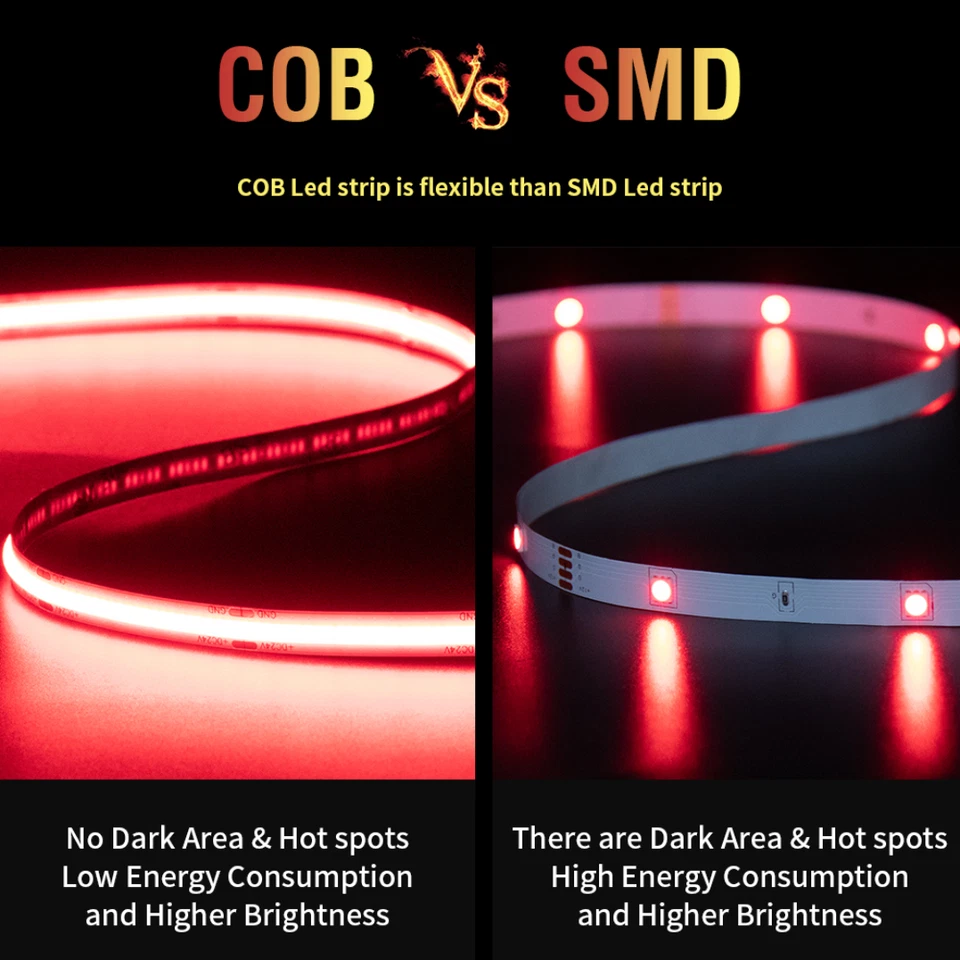 DC12V 24V COB LED Strip High Density 320/480LEDs/m Dimmable Led Lights for Decor - Image 3 of 4