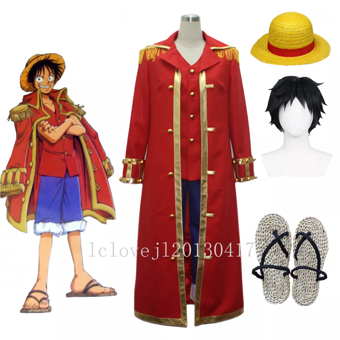 One Piece Monkey D Luffy Red Cape red suit cosplay costume man's