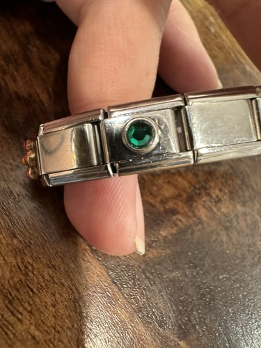Pulsera Tono Plata Sinfonía 900AR Flor Panda Verde Piedra Elástica #11 - Imagen 5 de 7