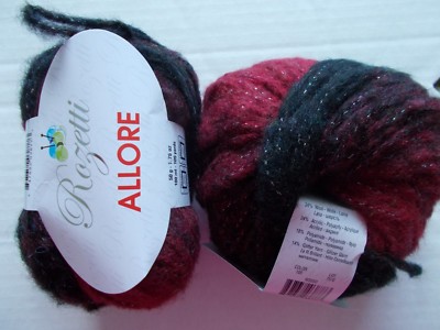 Rozetti Allore brushed wool blend yarn w/ sparkle, Rosso, lot of 2 (109 yds ea)