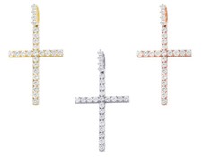 20 Ptr Solitaire 4 7/10 CT Real Diamond Cross Pendant 2.5" 14K Gold