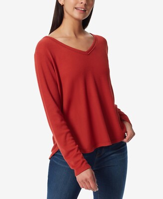 Anne Klein Sport Women's Tasha V-Neck Waffle-knit Top Bossa Nova Size L