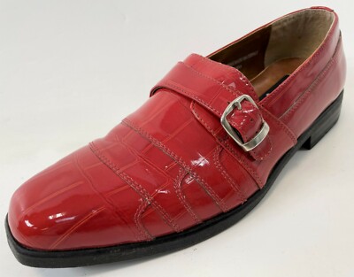 Vintage ROBERTO CHILLINI SWINGS Red Patent Faux Crocodile Strap Dress Shoes 9.5