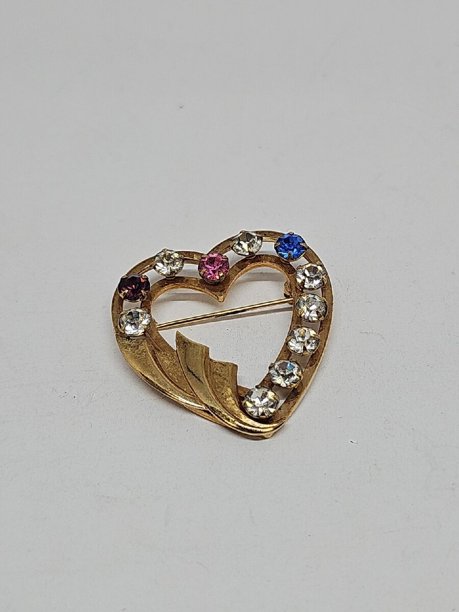 Vintage DESIGNER 1/20 12KGF Multi Colored Rhinestone Heart Vintage DESIGNER 1/20 12KGF Multi Colored Rhinestone Heart