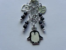 PENGUIN LOVE YOU HEART LOVE BEADS KEY CHAIN PURSE CLIP BACKPACK ZIPPER PULL FOB