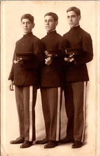 RPPC Studio Three Young Men Military Uniform Walter Studio Newark New Jersey