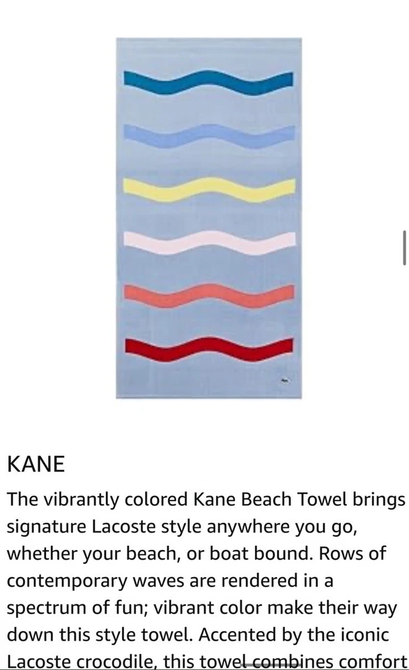 Excellent LACOSTE Kane Beach Towel Rare Design Pattern 100% Cotton 36”x72” - Image 3 of 4