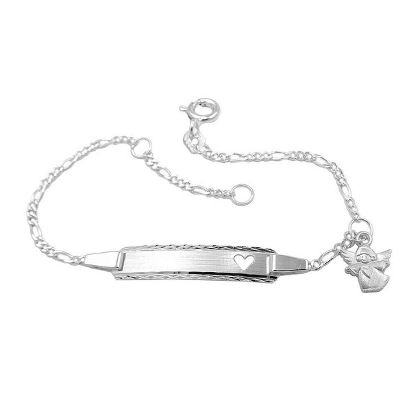 Silber 925 Baby Taufe Schutz Engel Herz Figarokette Armband Gravur Name Datum-image