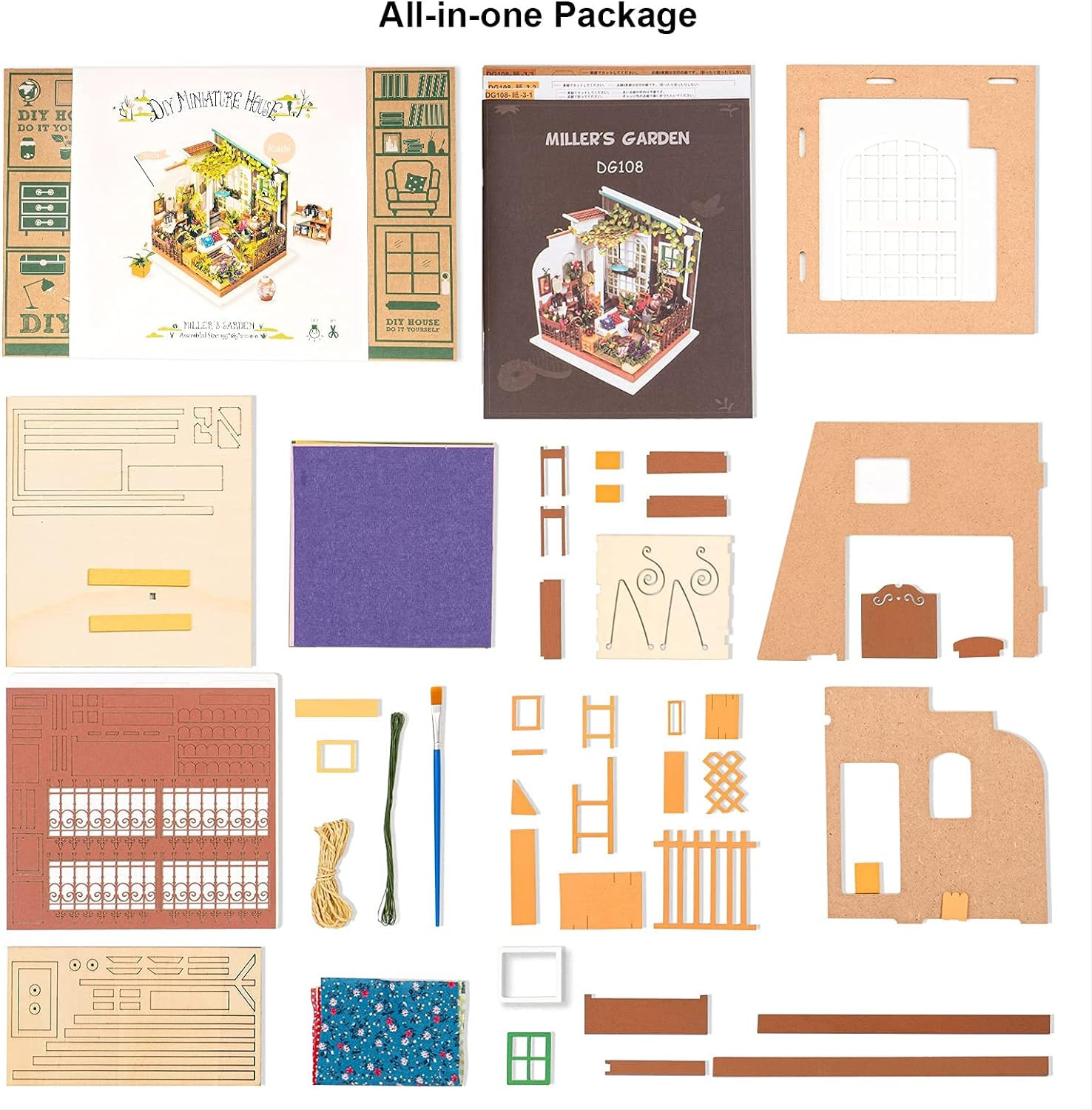 Dollhouse DIY Miniature Set Garden House LED Model Building Kit Hobby Crafthome 