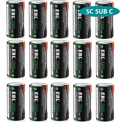 Lot EBL SC Sub C  1.2V NICD Rechargeable Battery W/Tab For Power Tools