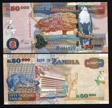 Zambia 50000 KWACHA P-48 2011 UNC Zambian Leopard Fish Eagle World Currency NOTE