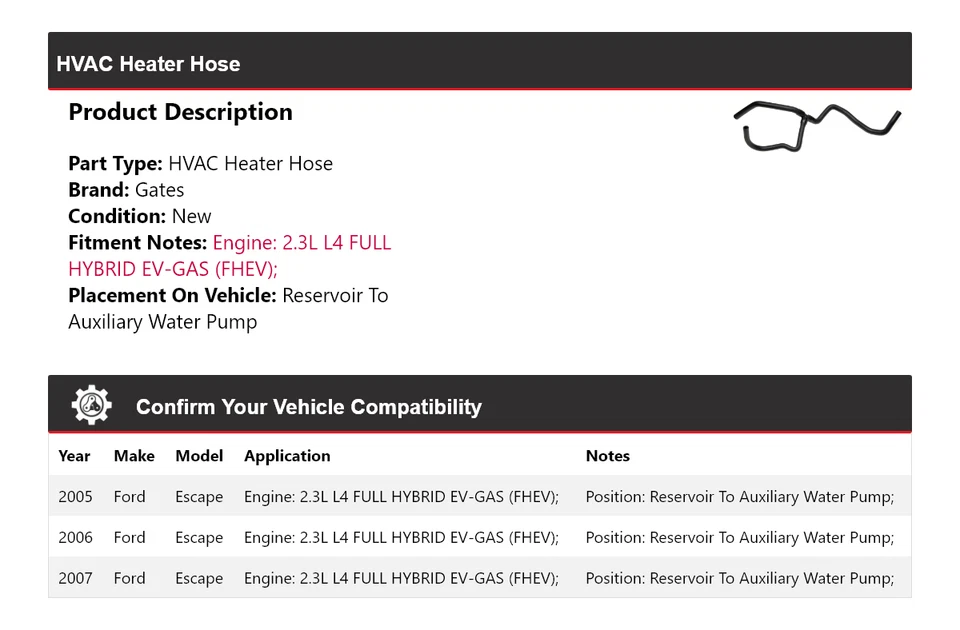Ворота шланга отопителя и кондиционера для Ford Escape 2005-2007 годов выпуска 2006 - Изображение 2 из 3