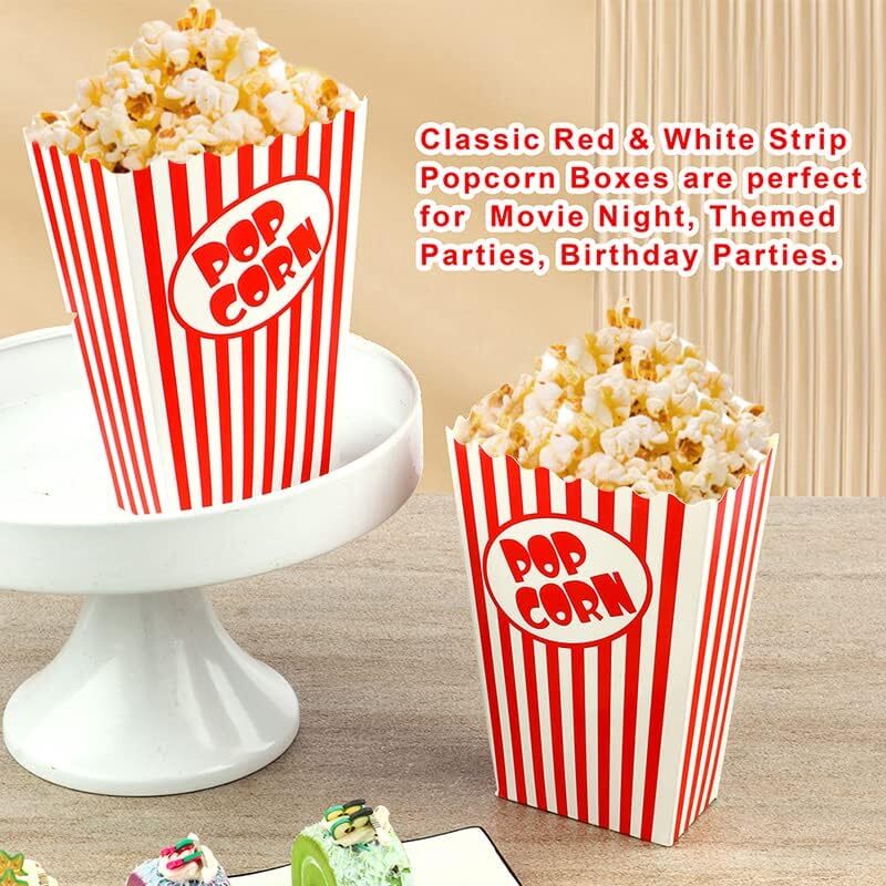 25 Pcs Popcorn Boxes for Party 5.5 Inches Tall Red & White Striped