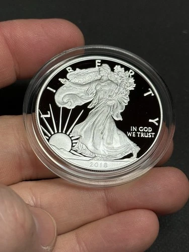 GEM PROOF 2018-W American Silver Eagle Dollar in Capsule, $1 U.S. .999 Coin ASE