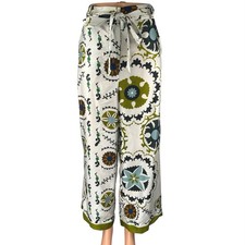MNG Mango Multicolor Italian Floral High Rise Wide Leg Trousers Pants Size 10